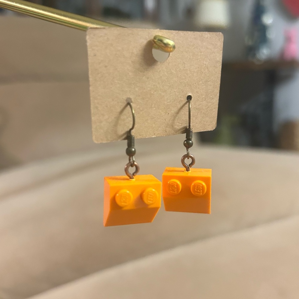 Orange Dangle Earrings Made with Genuine LEGO® Bricks